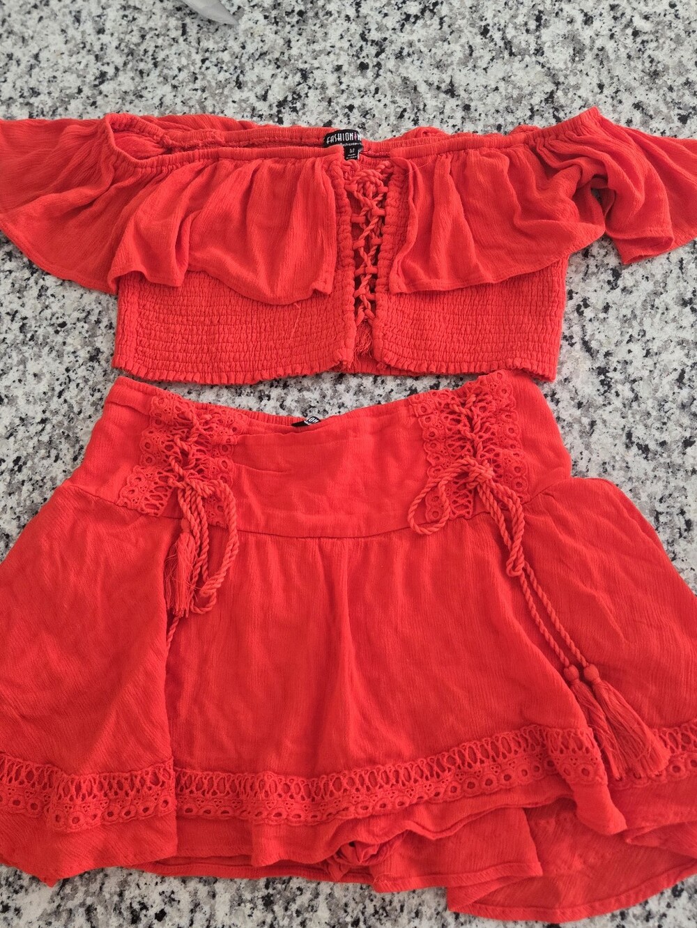 Fashion Nova Orange Off-Shoulder Crop Top & Matching Skirt Set